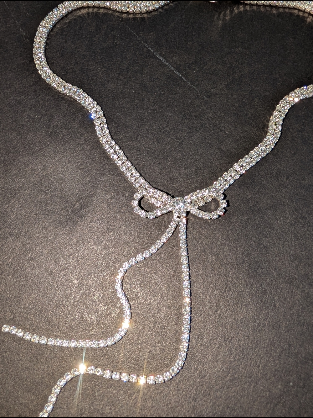 & Other Stories Silver Crystal Bow Lariat Necklace